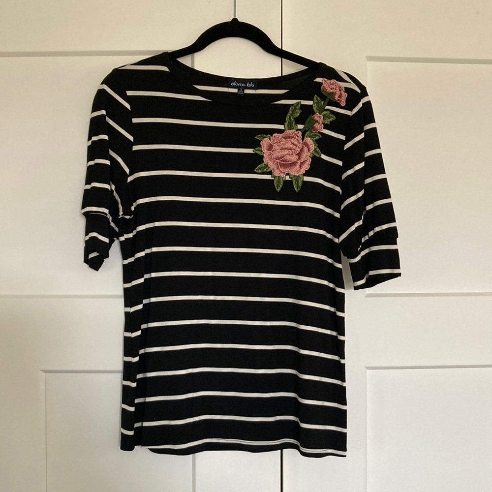 Striped shirt with Flower decal - BOGO!!! Buy 1 $5 item & get 1 $5 item FREE!